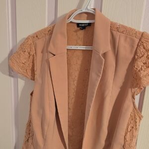 Torrid Women's Blazer with Lace Sleeves in Tan